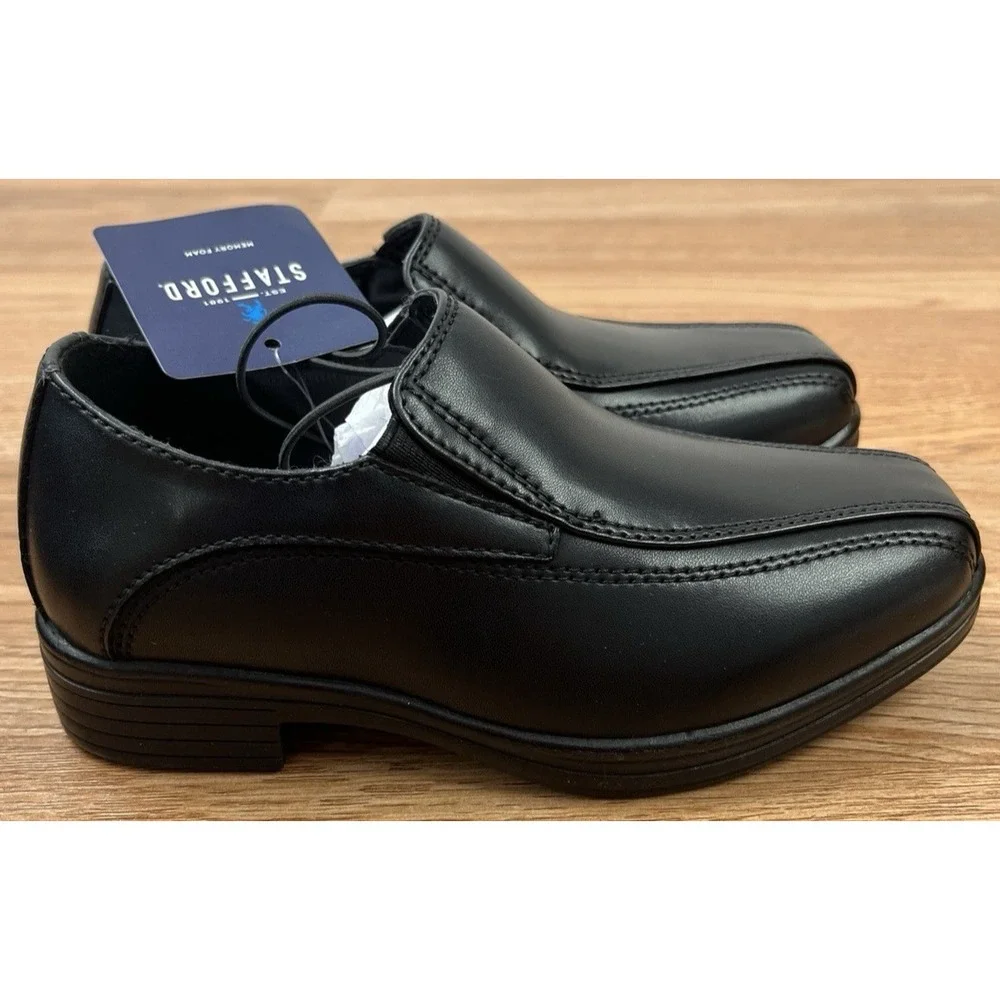 Stafford Dash Jr Black Slip-on Dress Shoes Little Boys Size 11 NEW
